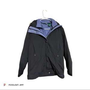 LL Bean Women’s Hooded Coat With Removable Fleece Liner Black with Purple Fleece